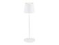 Lampadaire blanc au design minimaliste avec abat-jour conique.