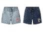 Deux shorts en jean pour enfants, un bleu clair avec Skye et un bleu foncé avec Chase.