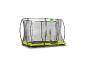 Trampoline rectangulaire avec filet de sécurité noir et housse de ressorts vert lime.