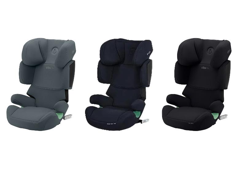 Trois sièges auto CBX by Cybex Solution X en gris, bleu foncé et noir.