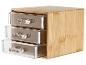 Organisateur de bureau en bambou avec trois tiroirs transparents en acrylique