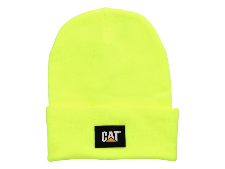 Un bonnet jaune avec un logo CAT.