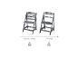 Chaise haute en bois gris, transformable de chaise bébé (6 mois - 3 ans, max 15 kg) en chaise enfant/adulte (3-99 ans, max 70 kg).