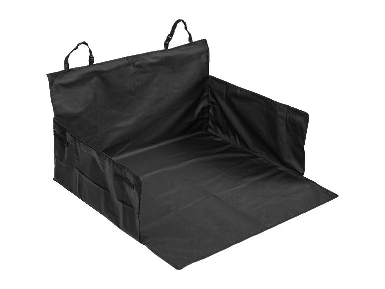 Housse de protection noire pour coffre avec sangles réglables et poches latérales.