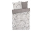 Une housse de couette beige à imprimé paisley avec deux oreillers assortis.