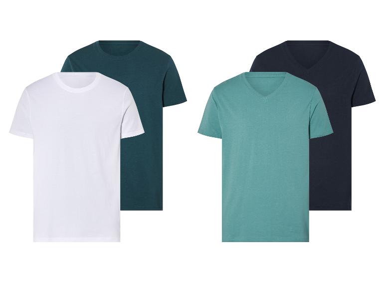 T-shirts unis : blanc, vert foncé et bleu marine, cols ronds et en V.