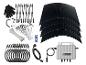 Kit de panneaux solaires avec quatre panneaux flexibles, onduleur, câbles, connecteurs et accessoires d'installation.