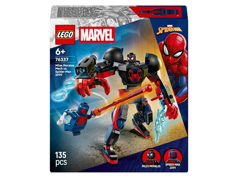 Ensemble LEGO Marvel Miles Morales Mech vs. Spider-Man 2099 avec 135 pièces.