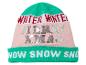 Un bonnet de Noël rose et vert avec l'inscription 'Merry Xmas' et 'Snow'.