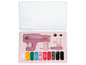 Un kit de pression de boutons rose avec des boutons de différentes couleurs