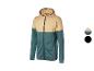Une veste à capuche en kaki et bleu-vert.