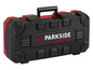 Une boîte à outils noire avec un logo Parkside Performance rouge.