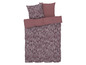 Une housse de couette rouge foncé avec un motif de feuilles blanches.