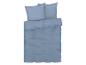 Parure de lit bleu clair avec volants.