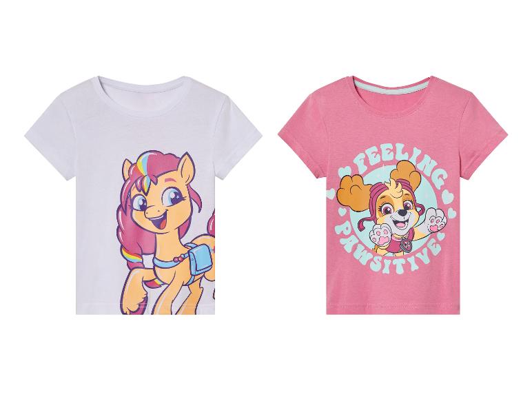 Deux t-shirts avec des images de My Little Pony et Pat' Patrouille.