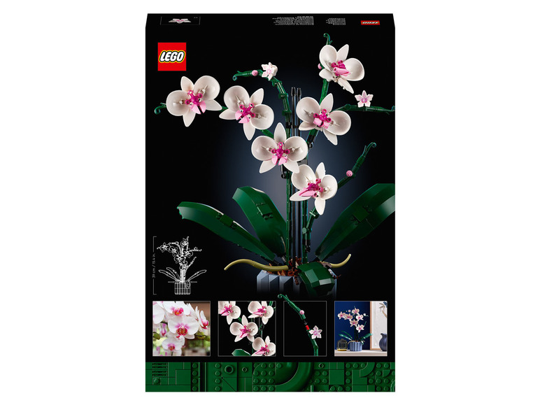 Boîte d'un set LEGO avec une orchidée.