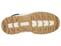 La semelle d'une chaussure de sport marron avec un motif blanc.