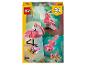 Boîte LEGO Creator 3-en-1 avec modèles de flamant rose, perroquet et axolotl.