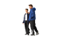 Homme et femme portant des vestes et pantalons Crivit.