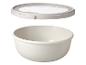 Bol de cuisine blanc avec couvercle gris et transparent