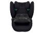 Siège auto enfant noir avec guides de ceinture de sécurité verts et fixation isofix noire.