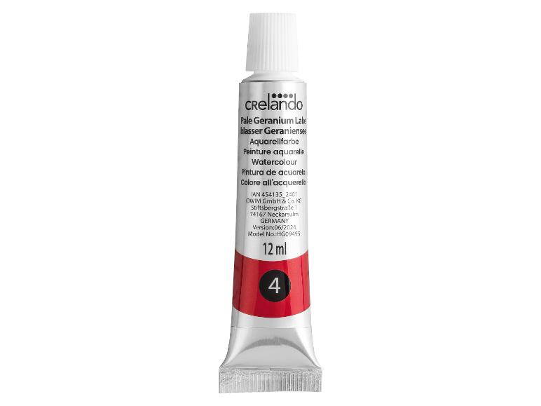 Peinture aquarelle Crelado en tube, couleur Laque Géranium Pâle, 12 ml.
