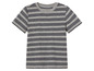 Un t-shirt rayé gris à manches courtes.