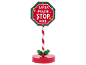 Panneau stop de Noël avec le texte 'SANTA PLEASE STOP HERE' et poteau canne à sucre.