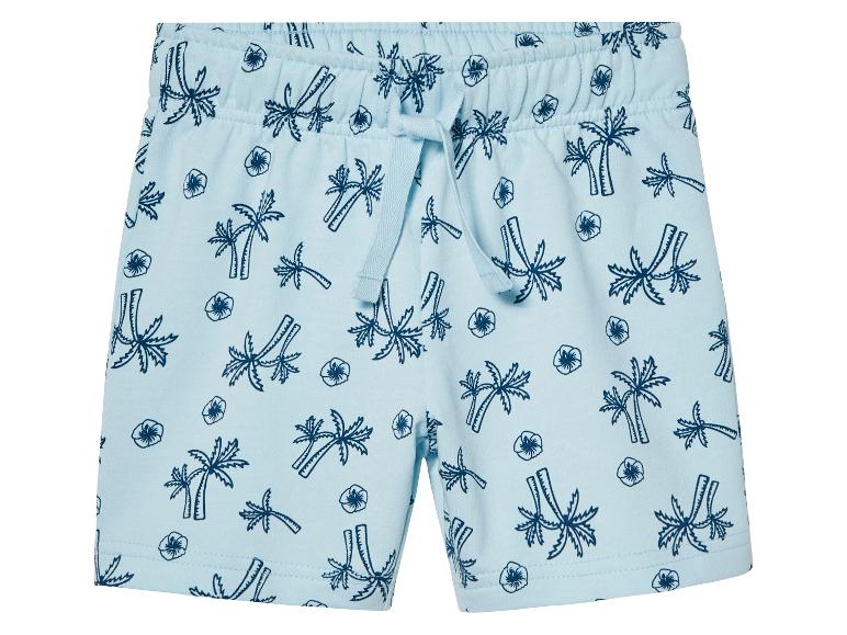 Shorts enfant, motif palmiers bleu clair.
