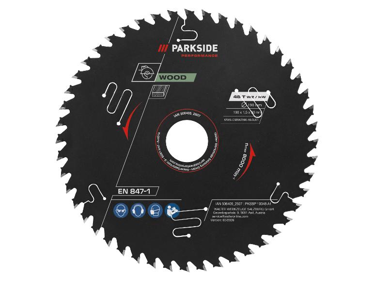 Lame de scie circulaire pour bois, 48 dents, 190 mm de diamètre, 8000 tr/min max.