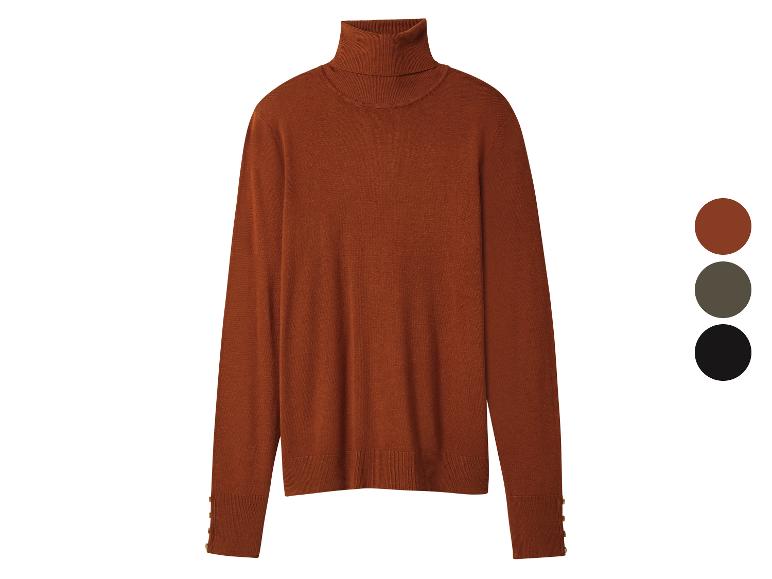 Pull marron à col roulé avec boutons aux poignets, avec options de couleur grise et noire.
