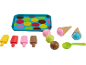 Ensemble de jouets de crème glacée avec plateau, bâtonnets, boules, cornets et cuillère.