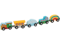 Train jouet en bois avec locomotive, wagons en forme de nuage, bonbon et arc-en-ciel