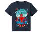 T-shirt bleu à manches courtes avec imprimé de super-héros et texte 'NEIGHBORHOOD HERO SINCE 1962'.