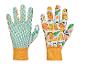 Gants de jardinage avec imprimé fruits et pois.