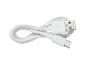 Câble de charge blanc USB-A vers USB-C, enroulé sur fond blanc.