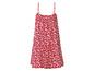 Une robe rouge à imprimé floral blanc.