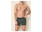 Homme torse nu en boxers verts à motif de palmiers.