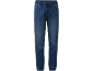 Pantalon jogger en jean bleu foncé avec taille élastique et cordon de serrage.