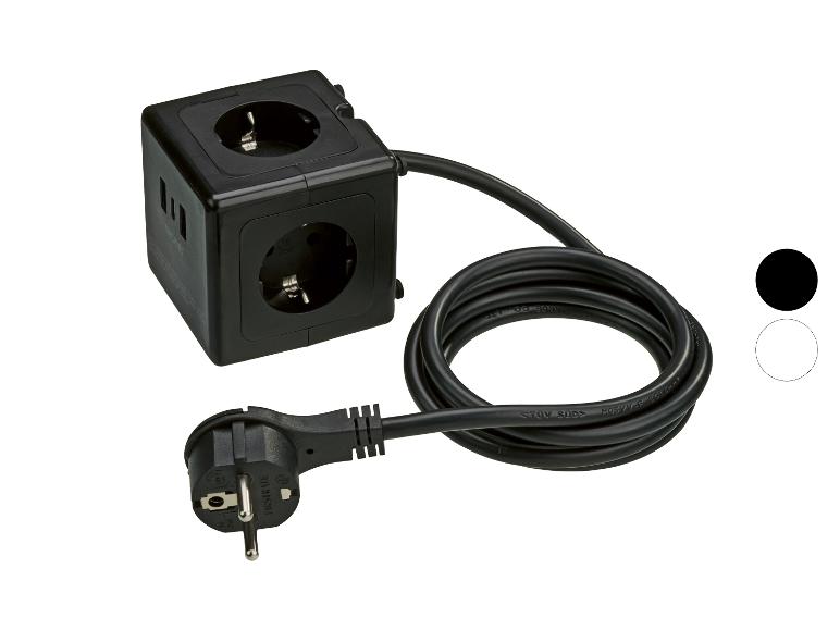 Cube multiprise TRONIC avec trois prises et un câble enroulé avec fiche.