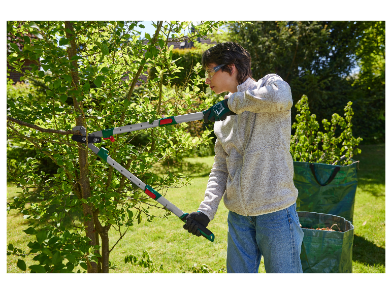 Une femme taille un arbre avec des sécateurs Parkside.