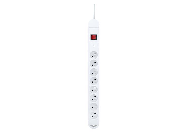 Multiprise blanche avec 10 prises et un interrupteur rouge