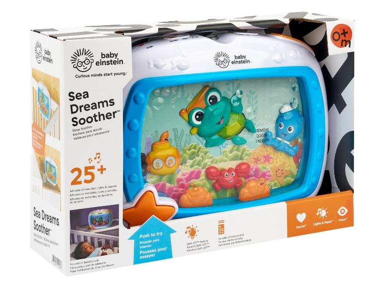 Une boîte pour un apaisant Baby Einstein Sea Dreams sur le thème sous-marin.