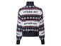 Un pull bleu avec l'inscription 'Après Ski' et des flocons de neige.