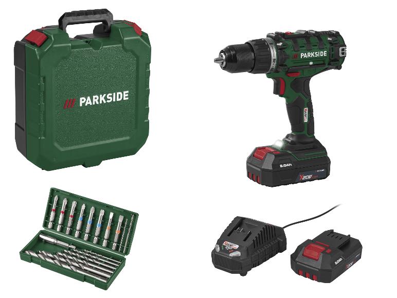 Perceuse sans fil avec mallette, jeu de forets, chargeur et batteries.