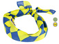 Un bandana jaune et bleu avec le logo Lidl.