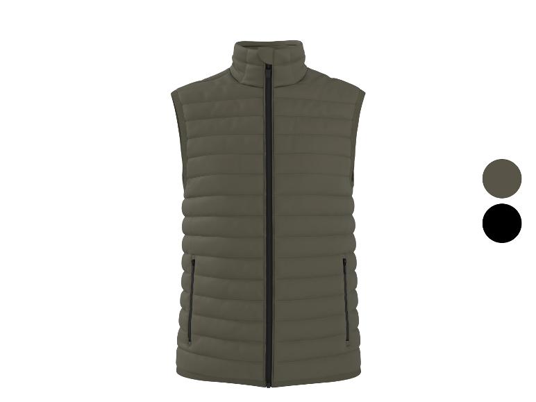 Gilet matelassé homme vert foncé avec fermeture éclair noire, disponible en noir et vert foncé.