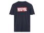Un t-shirt bleu marine avec un logo Marvel rouge.