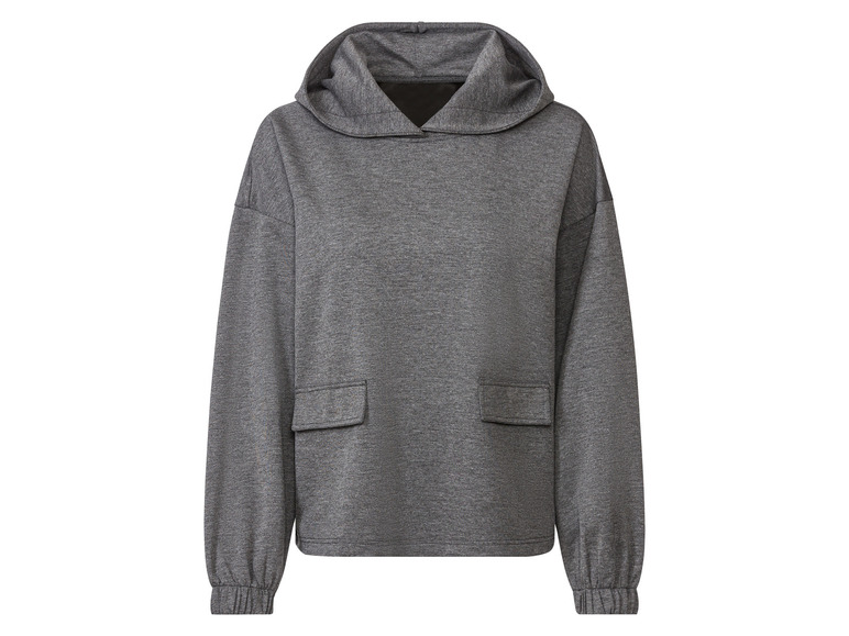 Un sweat-shirt gris à capuche avec des poches.