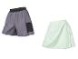 Short gris avec poche en maille et jupe-short vert clair.
